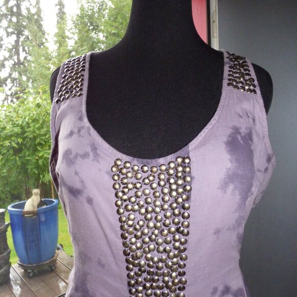 QUIRKY ABIGAIL GOTH BOHO STUDDED PURPLE FULLY LINED TIE BACK MINI DRESS 16 - Picture 4 of 5